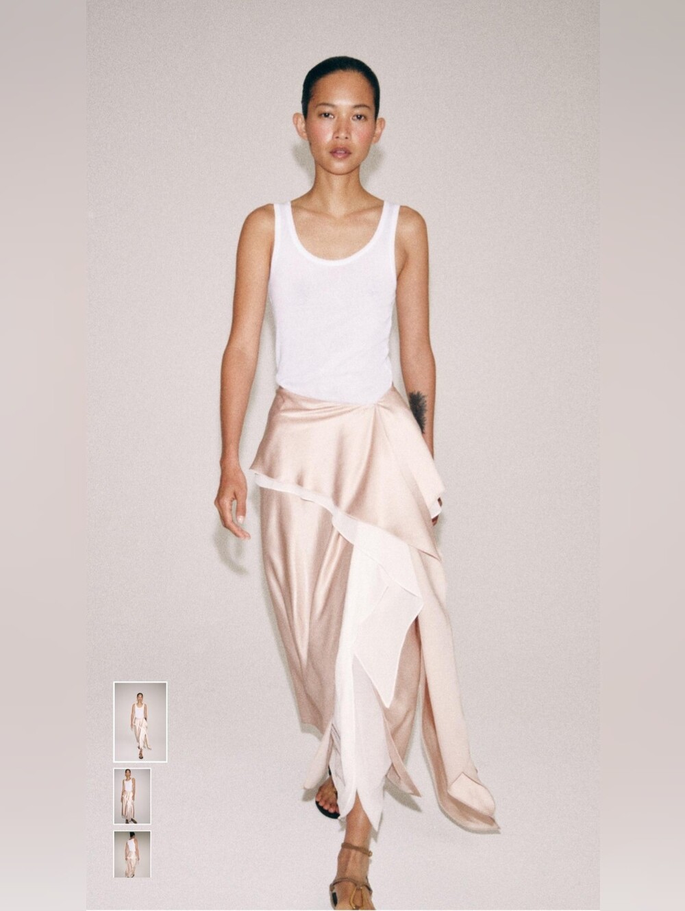ZARA ZW COLLECTION BEIGE-PINK FLOWY SATIN EFFECT SKIRT 💗💗💗